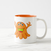 Cute Orange 3-Eyed Monster+Personalise Name Coffee Mugs