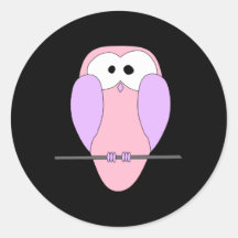 Cute Owl Cartoon. Pink Round Sticker