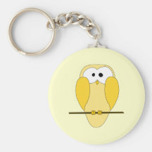 Cute Owl Cartoon. Yellow. Key Chain