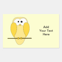 Cute Owl Cartoon. Yellow. Rectangular Stickers