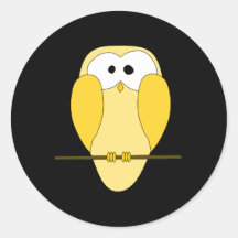 Cute Owl Cartoon. Yellow. Round Stickers