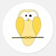 Cute Owl Cartoon. Yellow. Stickers