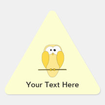 Cute Owl Cartoon. Yellow. Triangle Sticker