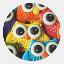 Cute Owl Cookies Round Stickers