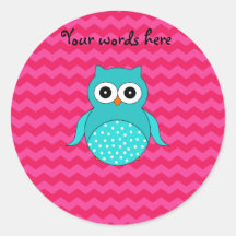 Cute owl pink chevrons round stickers