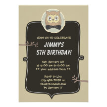 Cute Owl & Tree 5th Birthday Party Invitation