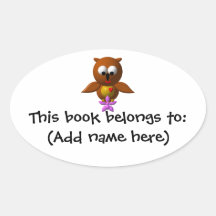 Cute owl with orchid oval stickers