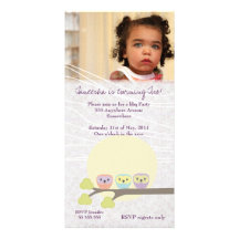 Cute Owls Girls Birthday Party Premium Invite Customised Photo Card