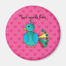 Cute peacock pink butterflies fridge magnet