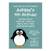 Cute Penguin Birthday Party Invitation
