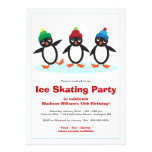 Cute Penguin Trio Ice Skating Birthday Party Personalised Invitation