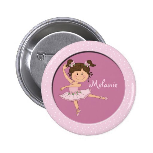 Cute Pink Ballerina 1 Custom Name Button