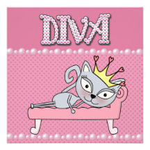 Cute Pink Birthday Party Diva Kitty Cat Personalised Announcement