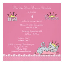 Cute Pink Birthday Party Diva Princess Kitty Cat Personalized Invitation