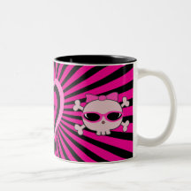 Cute Pink & Black Heart & Skulls Mugs