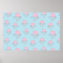 Cute Pink Cartoon Jellyfish Pattern Posters