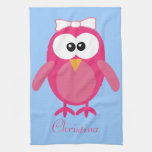 Cute Pink Cartoon Owl Personalised Kitchen Towels