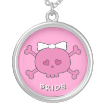 Cute Pink Cartoon Skull Bride Custom Necklace
