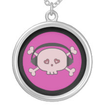 Cute Pink Cartoon Skull DJ With Headphones Pendants