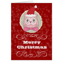 Cute Pink Christmas OWL Seasonal Greeting Card