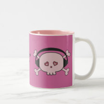Cute Pink DJ Skulls With Headphones Personalised Coffee Mugs