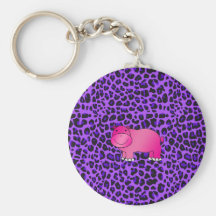 Cute pink hippo purple leopard pattern keychains