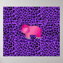 Cute pink hippo purple leopard pattern print