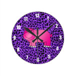 Cute pink hippo purple leopard pattern wall clocks