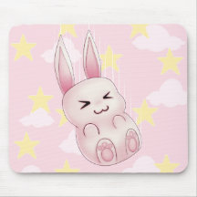 Cute pink Kawaii Bunny rabbit falling from stars Mousepads