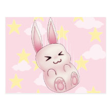 Cute pink Kawaii Bunny rabbit falling from stars Postcards