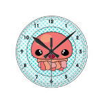 Cute Pink Kawaii Jellyfish Character and Polka Dot wall clocks