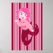 Cute Pink Mermaid Girl Print