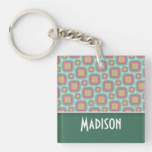 Cute Pink & Mint Retro Pattern Acrylic Key Chains