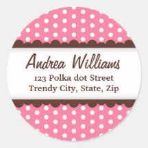 Cute pink polka dots custom address label round stickers