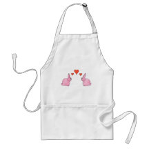 Cute Pink Rabbits with Red Love Hearts. Aprons