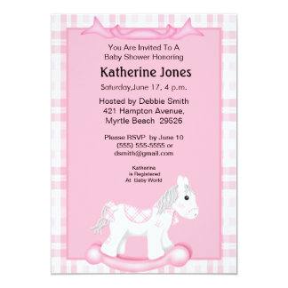 Cute Pink Rocking Horse Baby Shower Invitation