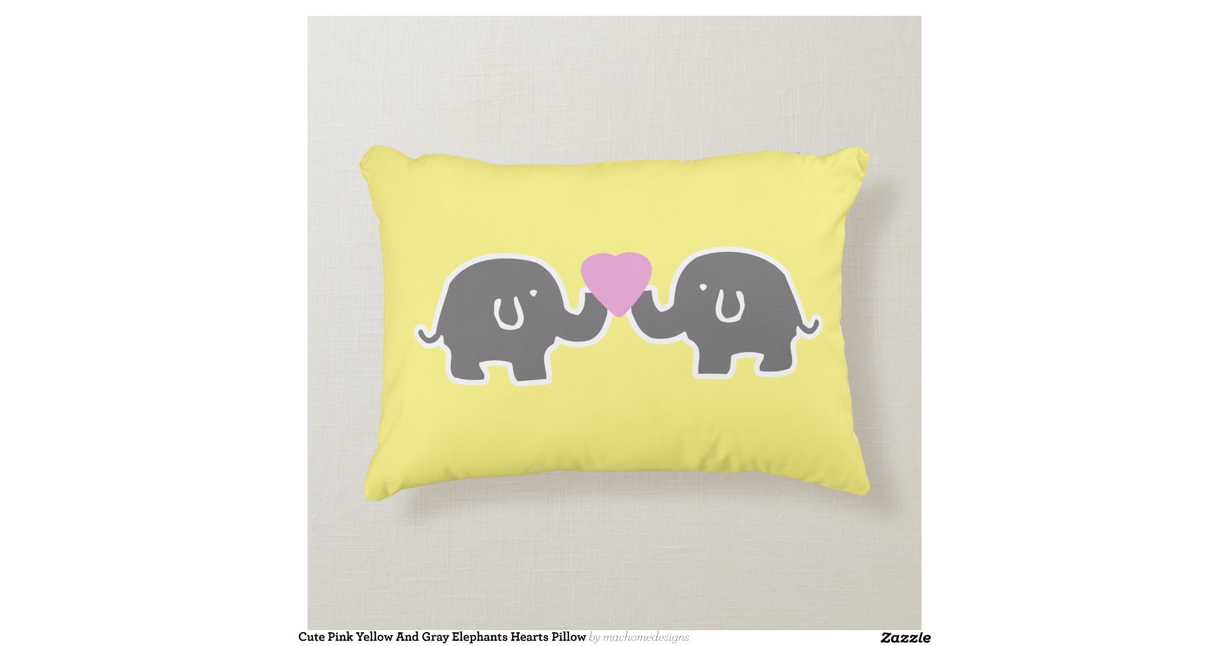 Cute Pink Yellow And Grey Elephants Hearts Pillow Accent Cushion Zazzle