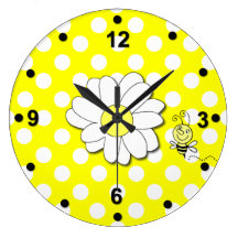 Cute Polka Dots & Bumble Bee Wall Clock