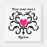 Cute punk goth hot pink heart damask magnet