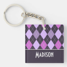 Cute Purple Argyle Acrylic Key Chain