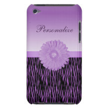 Cute purple gerbera daisy  on zebra pattern barely there iPod covers