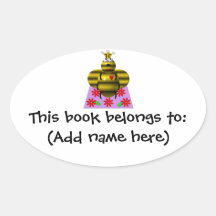 Cute queen bee on a quilt oval stickers