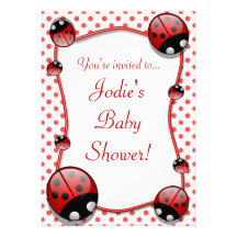 Cute Red And White Ladybug Baby Shower Invitation