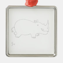 Cute Rhino Rhinoceros Cartoon Line Drawing Christmas Ornament
