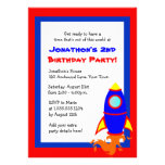 Cute Rocket / Space Theme Kids Birthday Red Blue Custom Announcements