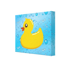 Cute Rubber Ducky/Blue Bubbles Stretched Canvas Print