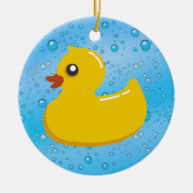 Cute Rubber Ducky/Blue Bubbles Ornament