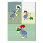 Cute Santa Pelican Eats Gifts Christmas Cards