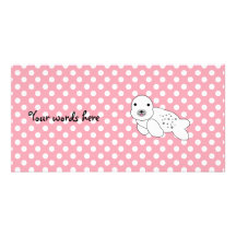 Cute seal pup pink and white polka dots photo card