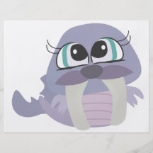 cute silly purple walrus vector character custom flyer